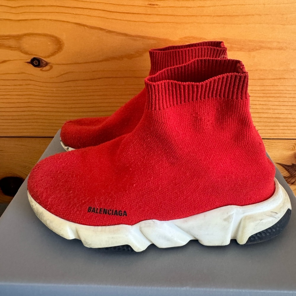 Balenciaga Little Kid's Speed LU Sock Sneakers Red 29/30 12-12.5 Pre-Owned